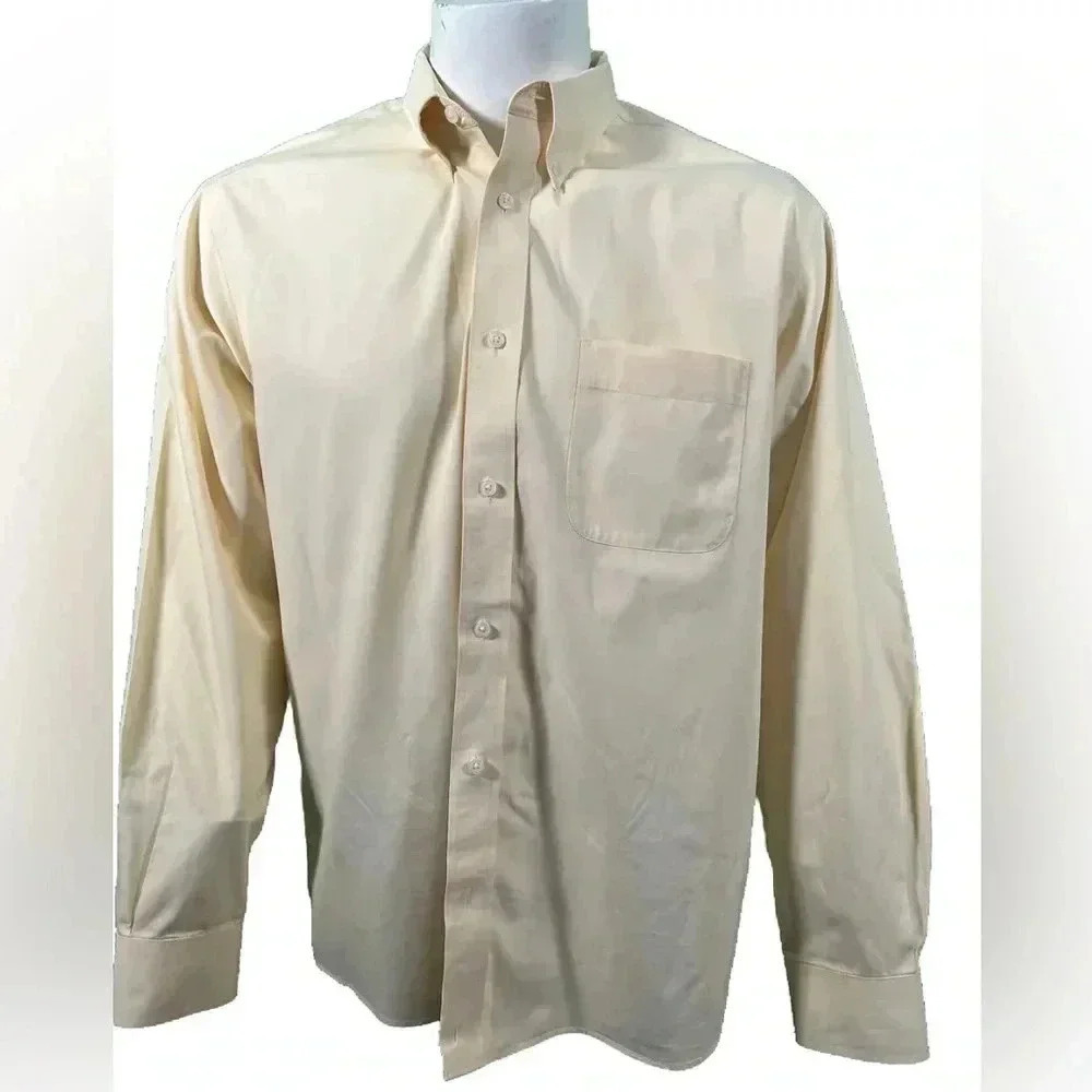 Eddie Bauer Men's Button Down Casual Long Sleeve Yellow Shirt Size L Relaxed Fit